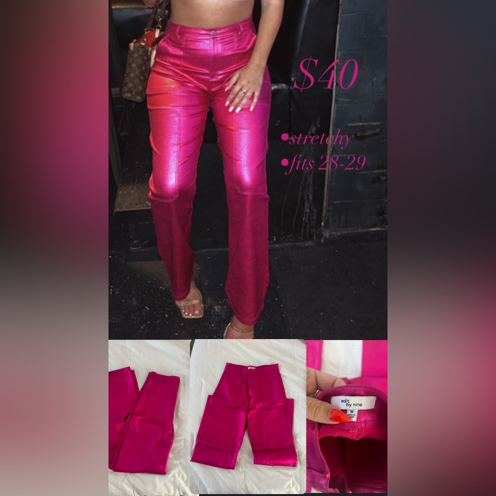 Pink Metalic Cargo Pants